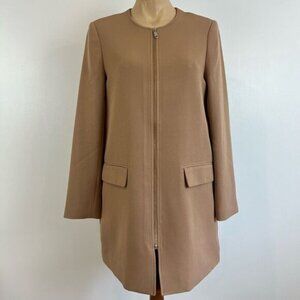 H&M Workwear Women’s Small Beige Tan Full Zip Jacket Coat Professional Chic